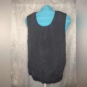 COLDWATER CREEK Black Travel Knit Tank Top Size XS Floral Hem